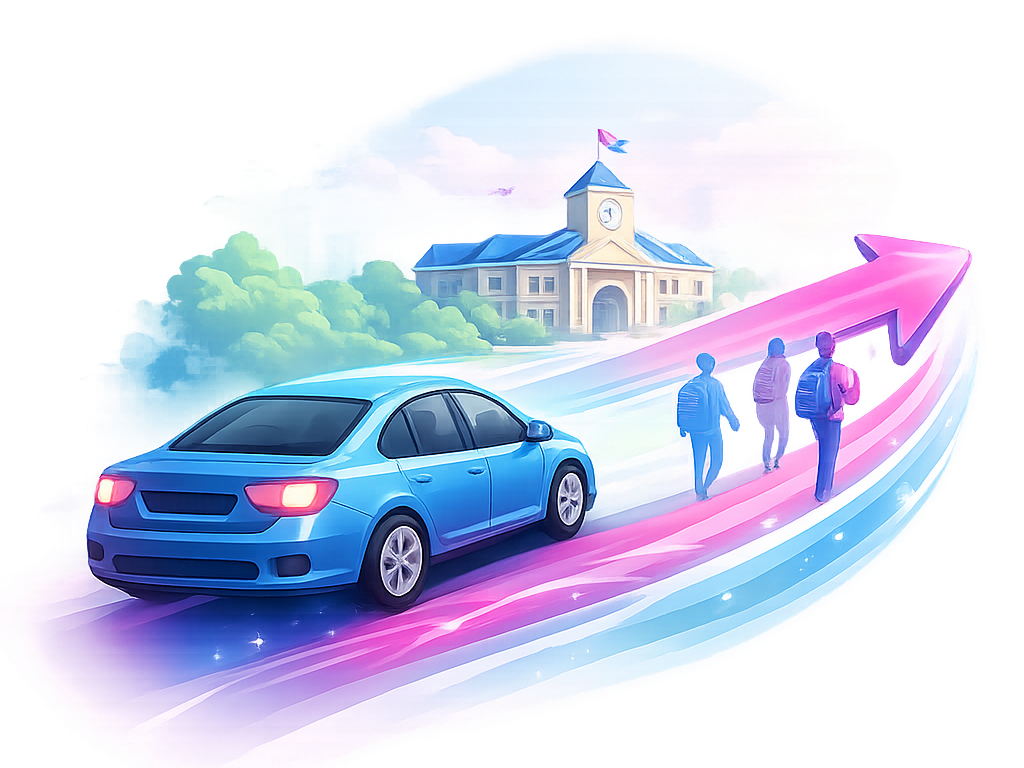 Ilustración de coche compartido hacia el campus