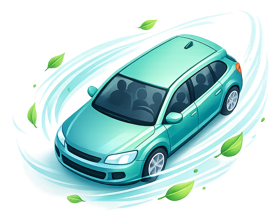 Ilustración sobre contribución ambiental de carpooling