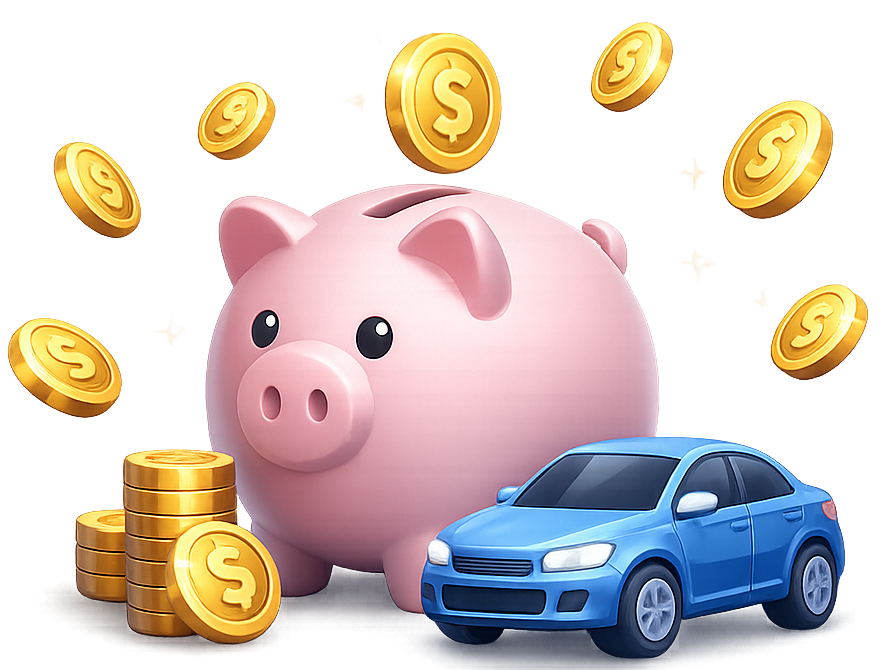 Ilustración sobre dinero ahorrado compartiendo viajes